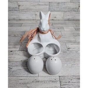 MAXCERA White Spring Collection Bunny Salt & Pepper Shakers Set Ceramic Easter